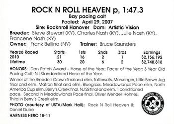 2011 Harness Heroes #18 Rock N Roll Heaven Back